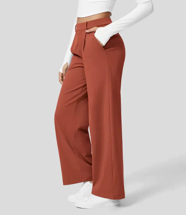 Lilly - High Waist Stretch Trousers with Straight Legs - Vermilion / XS