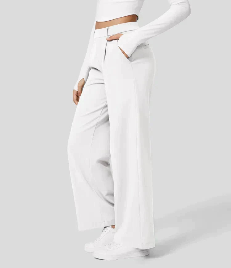 Lilly - High Waist Stretch Trousers with Straight Legs - White / XS