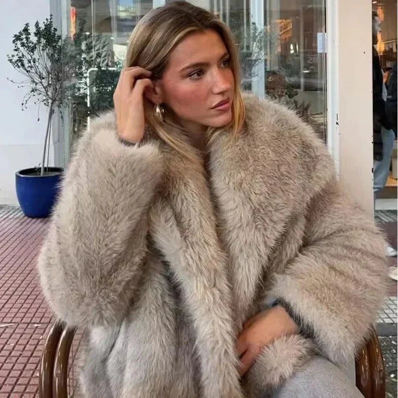 Maja - Warm Winter Coat with Fur - Beige / S