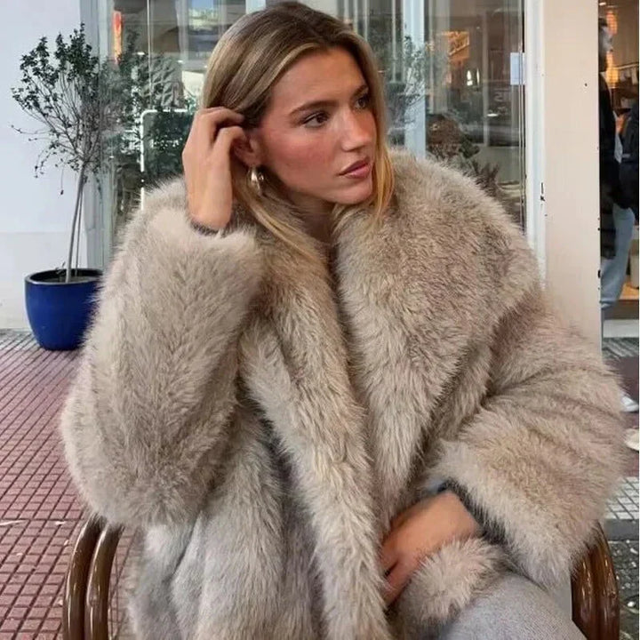 Maja - Warm Winter Coat with Fur - Beige / S