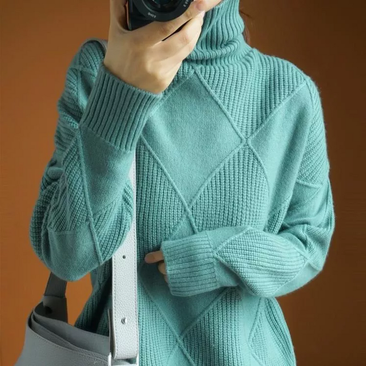 Marina - Elegant Loose Turtleneck Jumper For Ultimate Comfort - Turquoise / S