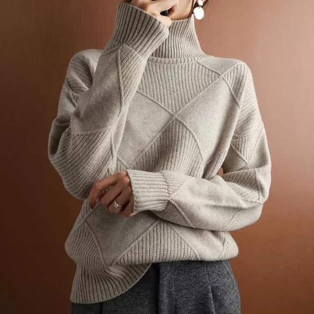 Marina - Elegant Loose Turtleneck Jumper For Ultimate Comfort - Grey / S
