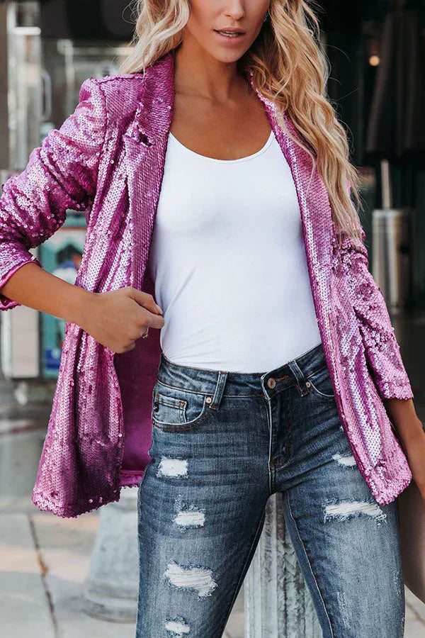 Maxine - Blazer with Reverses and Sequins - Pink / S