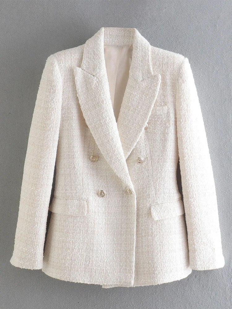 Molly Mae - Chic Double-braced Blazer - Beige / XS