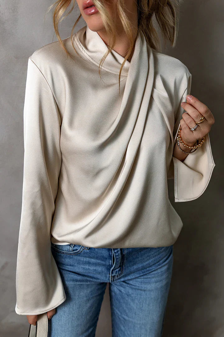 Molly - Satin Blouse with Crossover Front