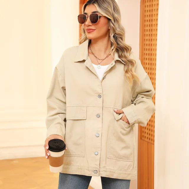 Nicola - Denim Casual Jacket - Beige / XS - jackets