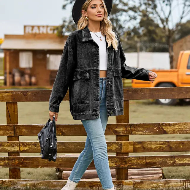 Nicola - Denim Casual Jacket - Black / XS - jackets