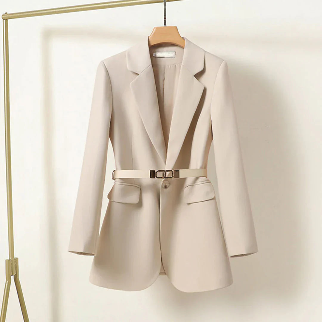 Nola - Elegant Long Blazer With Belt - Beige / S