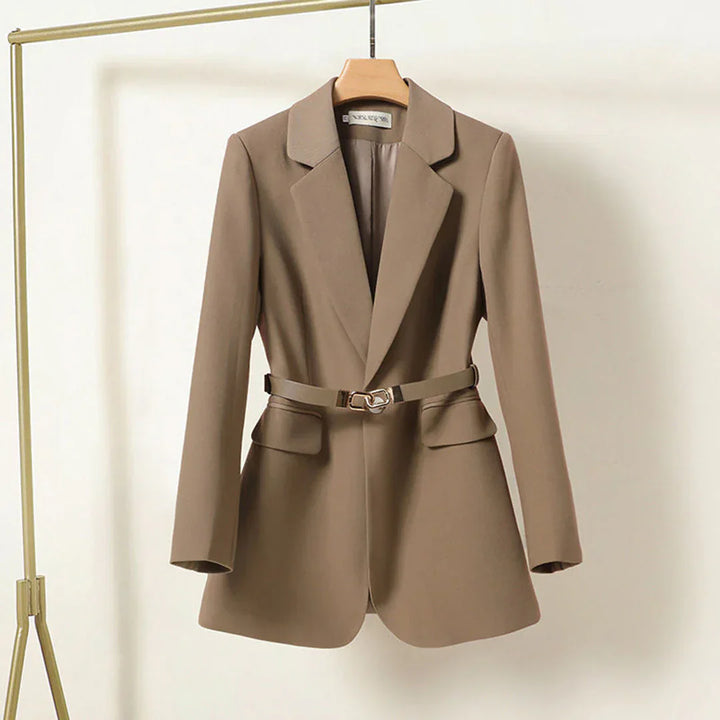 Nola - Elegant Long Blazer With Belt - Brown / S