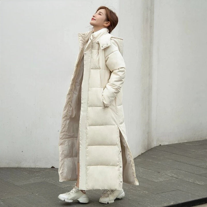 Nora - Windproof Long Puffer Jacket - Beige / XS