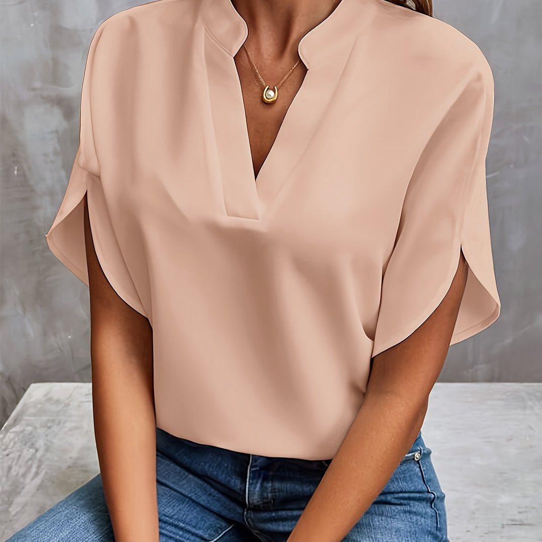 Pauline - Elegant V-Neck Top with Stylish Sleeves For Just That Special Touch - Beige - SOLD OUT / S