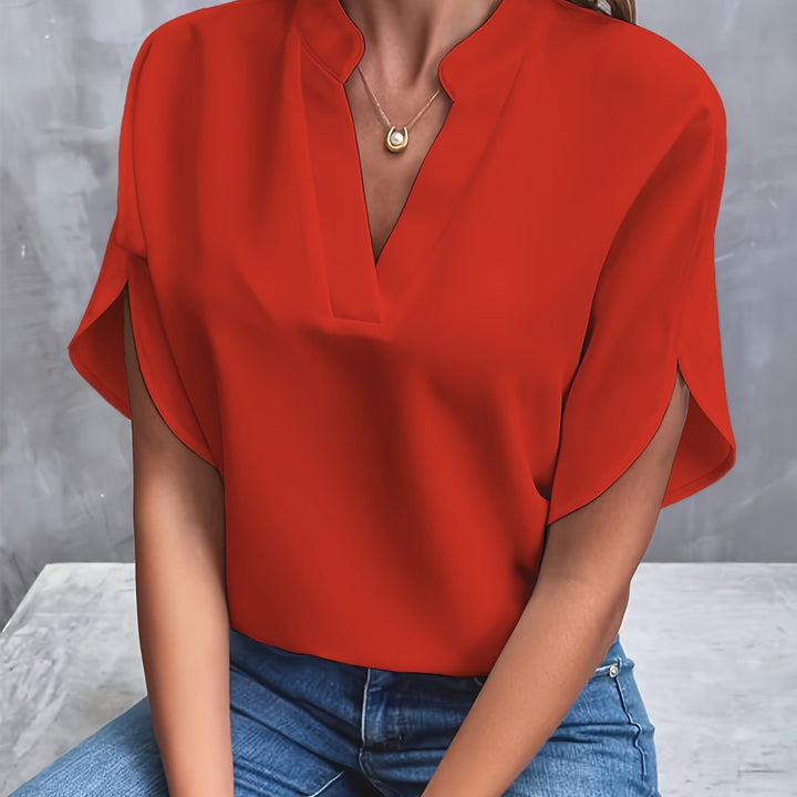 Pauline - Elegant V-Neck Top with Stylish Sleeves For Just That Special Touch - Red / S