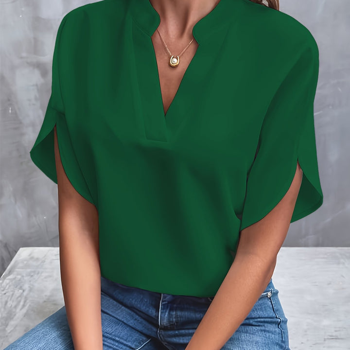 Pauline - Elegant V-Neck Top with Stylish Sleeves For Just That Special Touch - Green / S