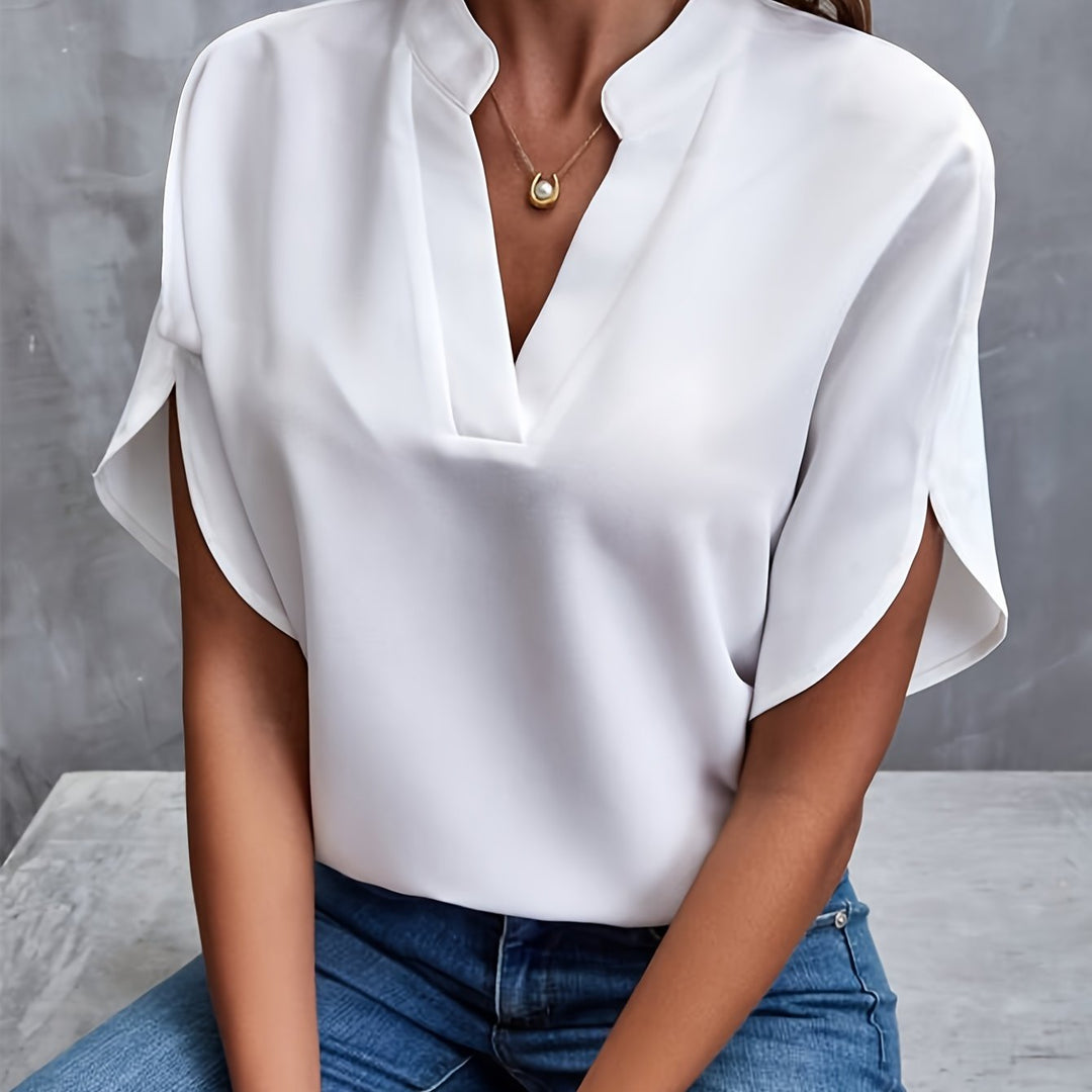 Pauline - Elegant V-Neck Top with Stylish Sleeves For Just That Special Touch - White / S