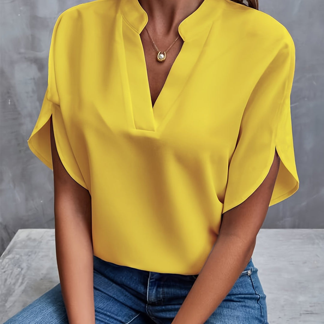 Pauline - Elegant V-Neck Top with Stylish Sleeves For Just That Special Touch - Yellow / S