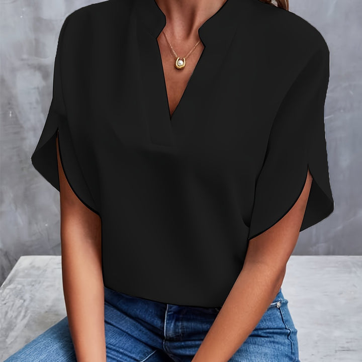 Pauline - Elegant V-Neck Top with Stylish Sleeves For Just That Special Touch - Black / S
