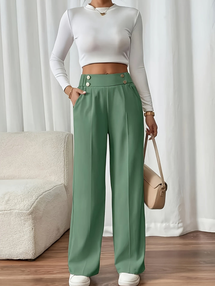 Poppy - Comfortable Chic Trouser with Buttons - Pastel Green / S