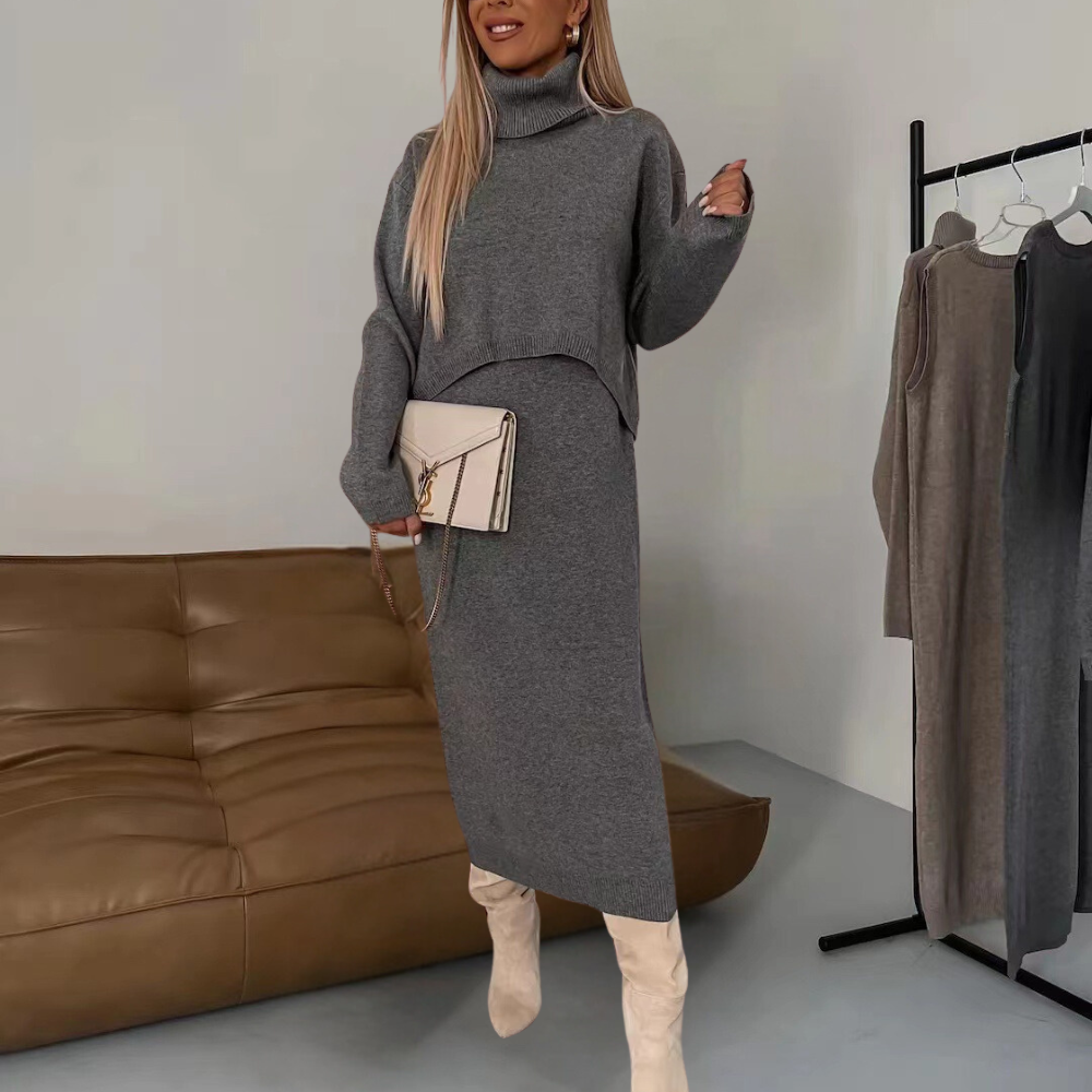 Rita - Comfortabele and Stylish Midi Dress Set - Grey / XS