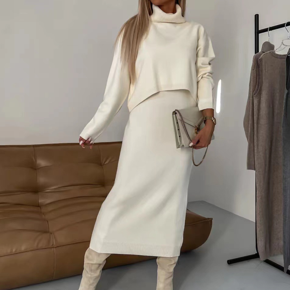 Rita - Comfortabele and Stylish Midi Dress Set - White / XS