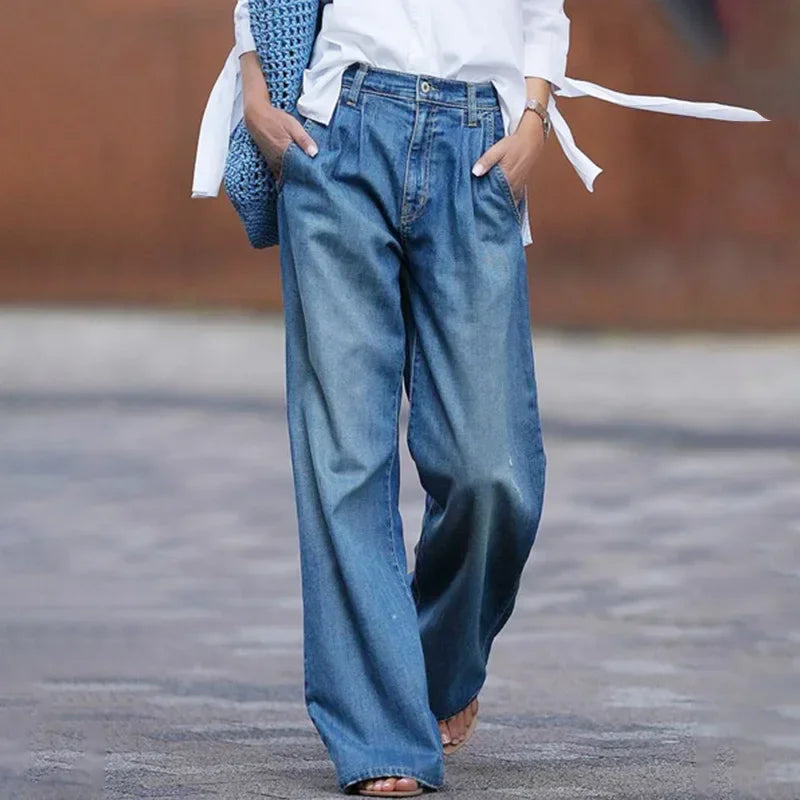 Scarlett - Wide Denim Pants with A Playful Touch - Blue / S