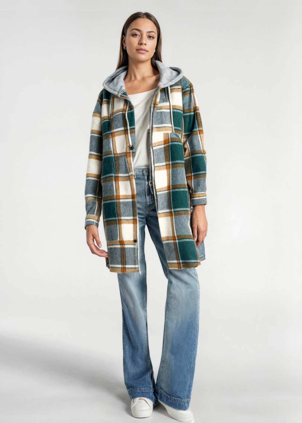 Selene - Effortless Oversized Hooded Coat - Dark Green / S