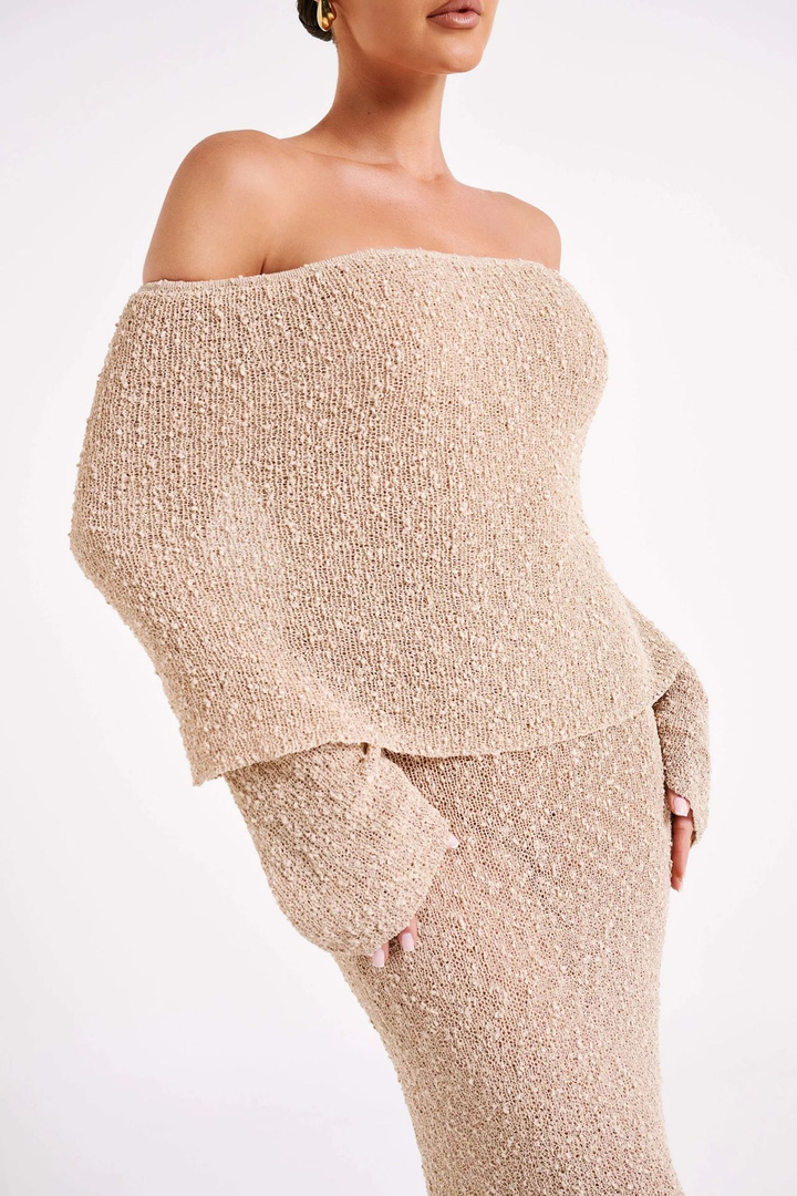 Sophie - Off-Shoulder Maxi Dress - Khaki / S