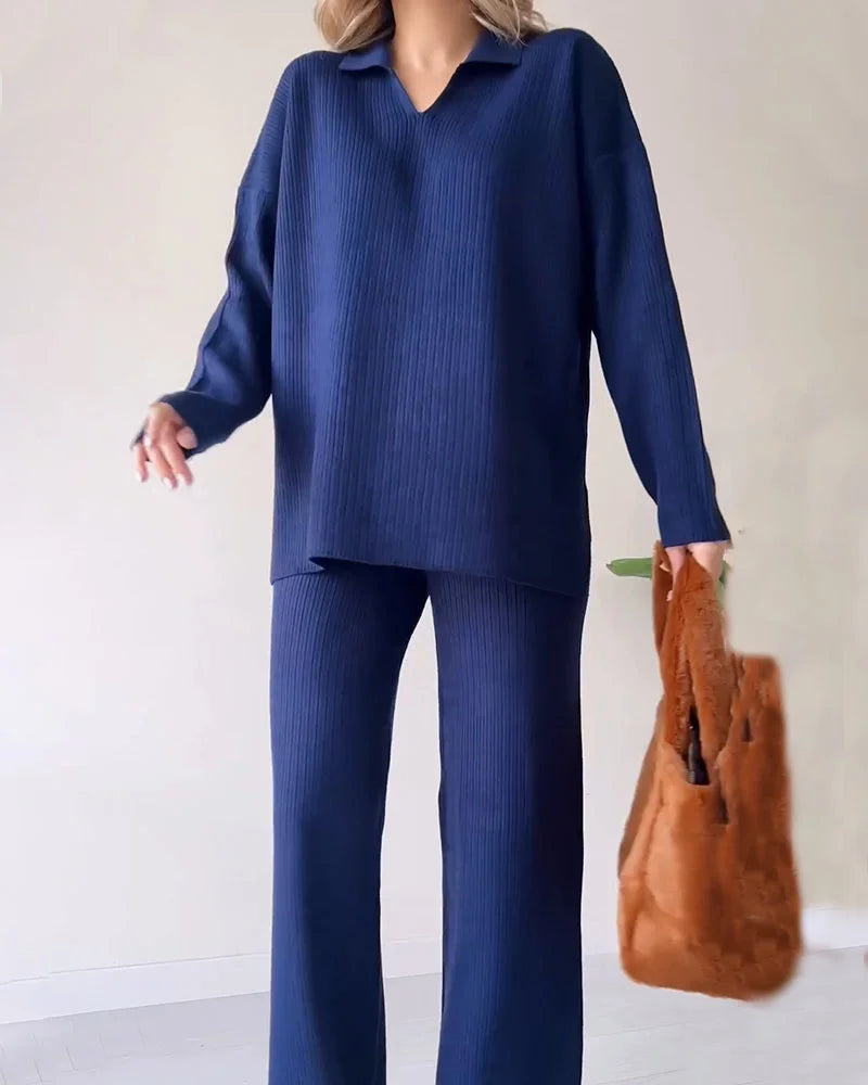 Waverly - Casual Two-Piece Loungewear Set - Navy Blue / XS