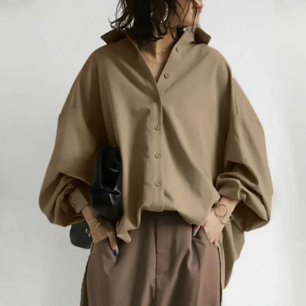 Zoey - Oversized Shirt For An Office Chic Look - Khaki / S