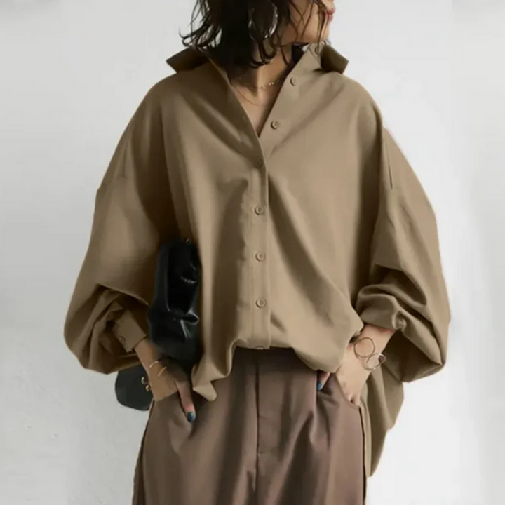 Zoey - Oversized Shirt For An Office Chic Look - Khaki / S
